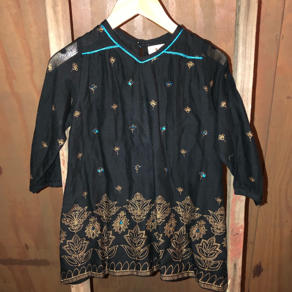Girl’s Pink Chicken Navy and Gold Dress